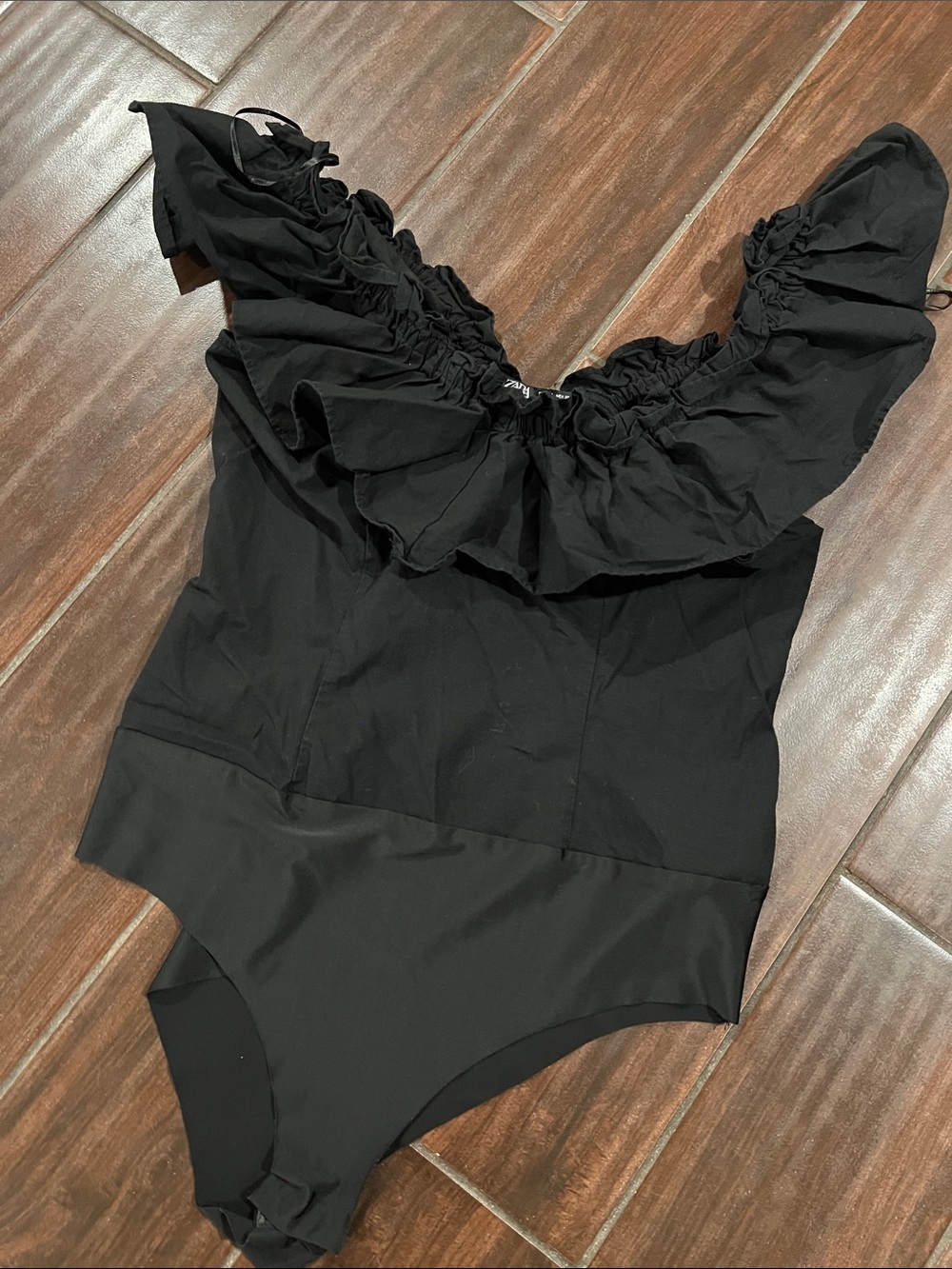 Zara Black Ruffle Off-Shoulder Bodysuit